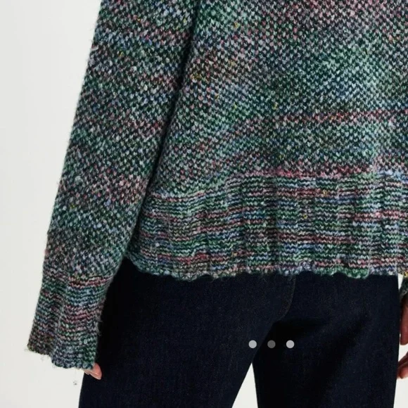 Free People Cotton Candy Pullover Blue Green Crew Neck Sweater Relaxed Fit Large - Picture 4 of 5